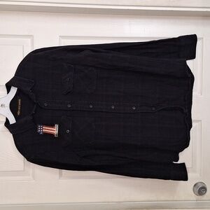 Harley Davidson Black Plaid Over-Dyed USA Flag Long Sleeve Button Shirt Men's M